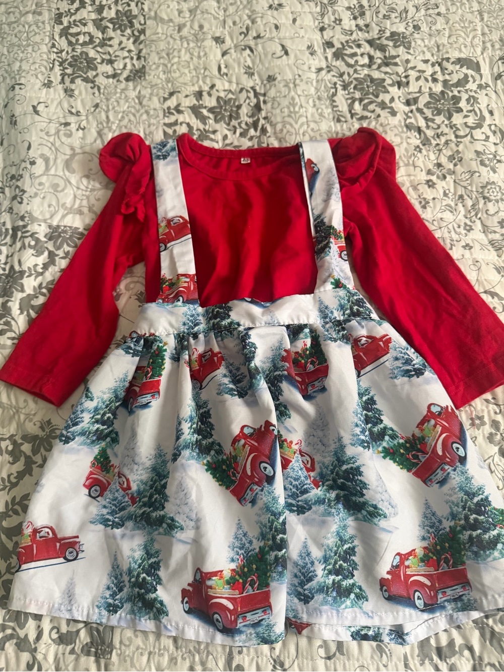 Girls Christmas Homemade Little Red Truck Dress & Long Sleeve Top Set 4t